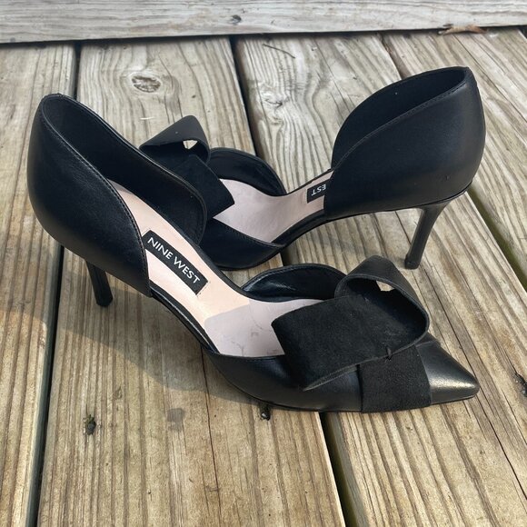 Nine West Mcfally Black Leather d'Orsay Bow Heels Size 6 - Picture 2 of 14